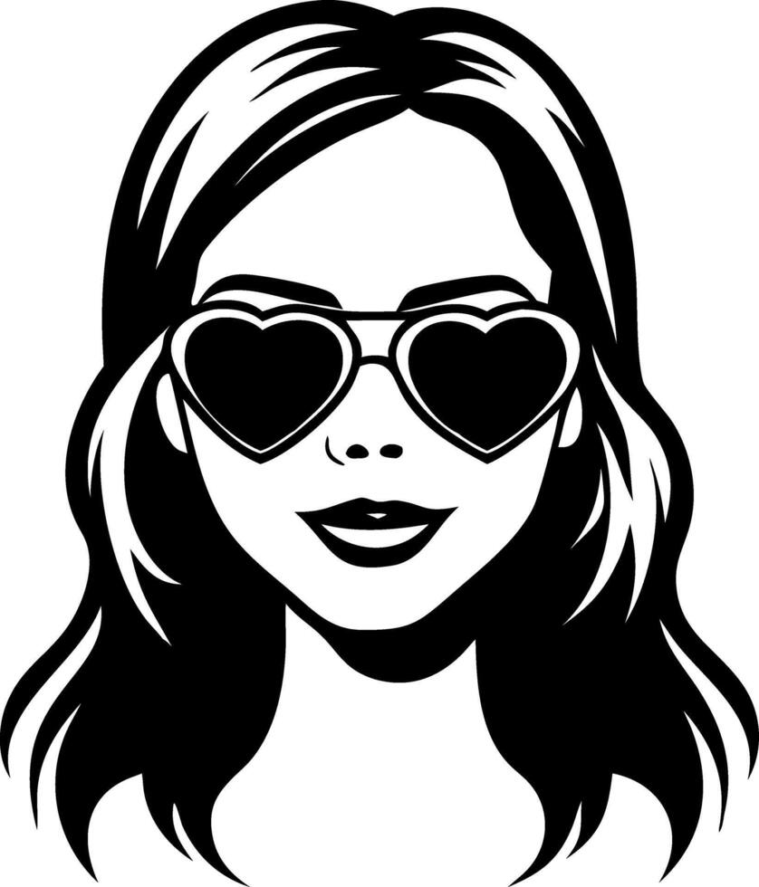 Stylish Woman with Heart Shaped Sunglasses Illustration for Fashion and Design Projects vector
