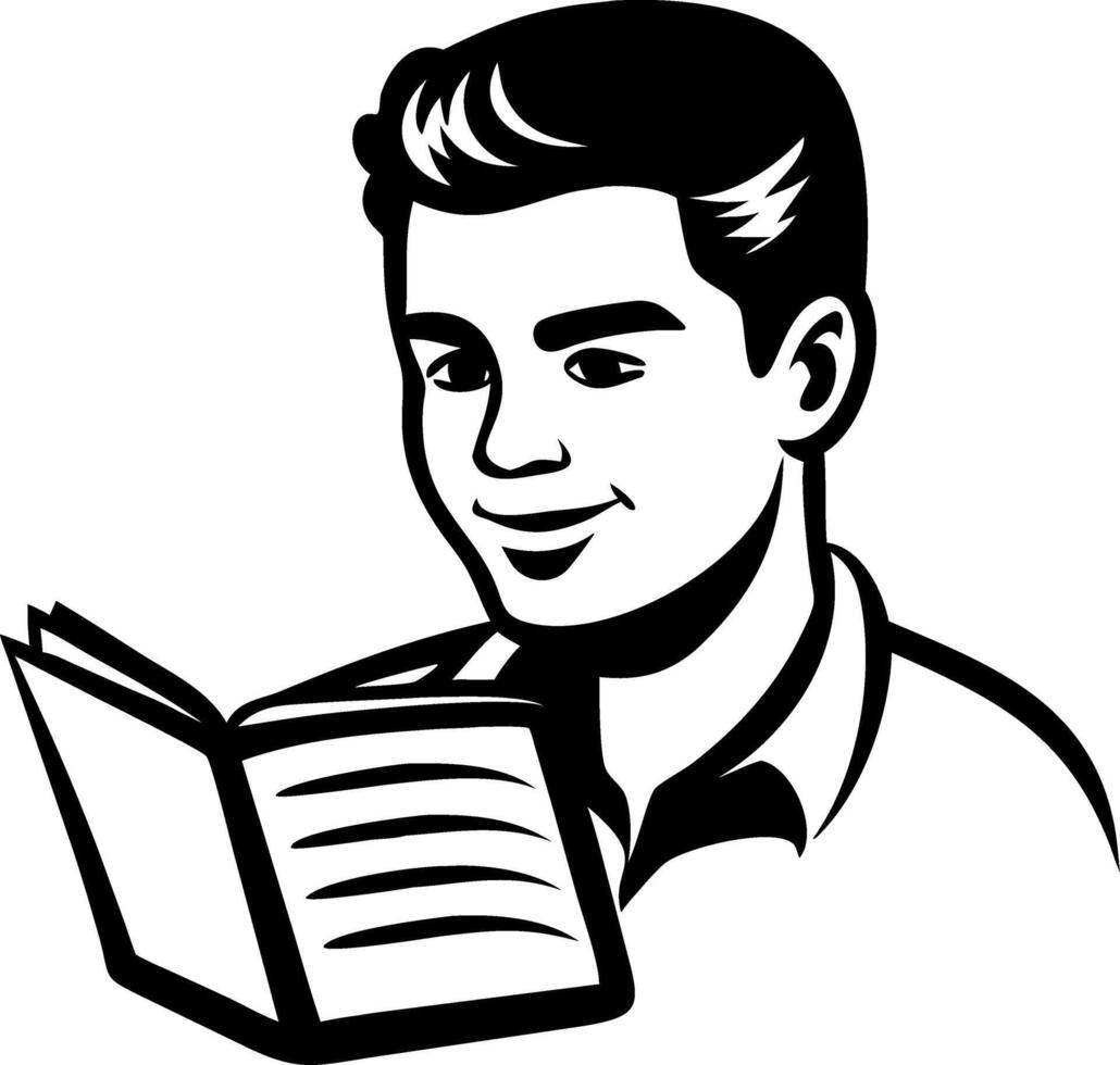 Happy Young Man Reading Book Engaging in Literature Enthusiast Study Design vector