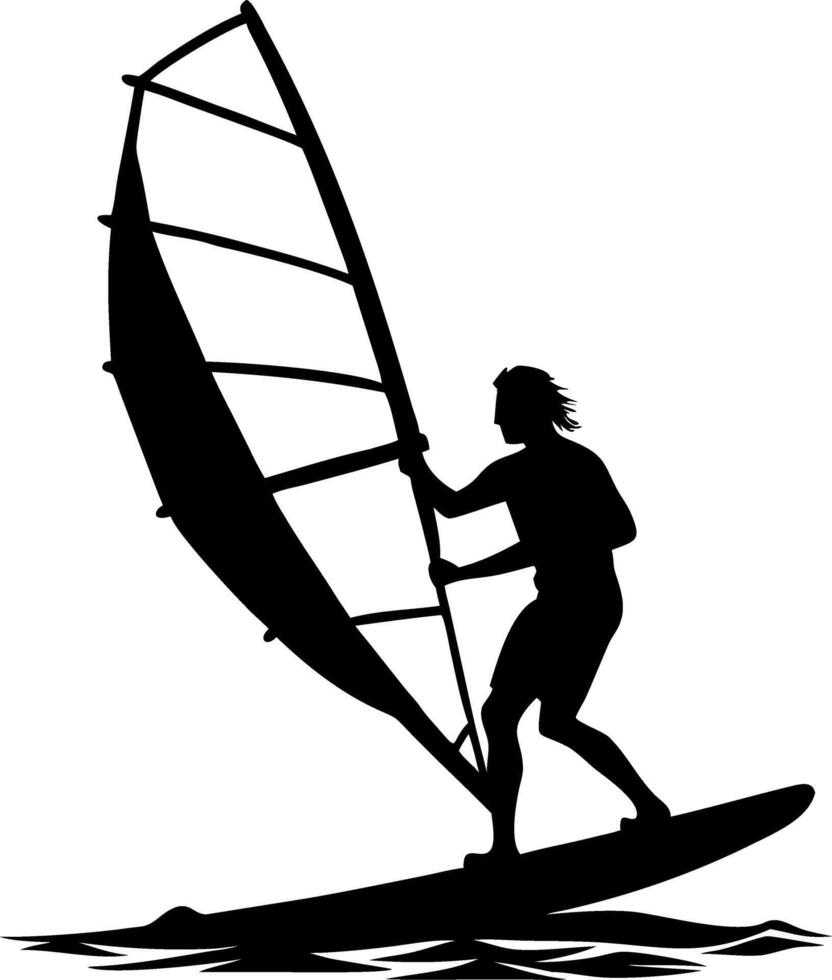 Windsurfing Silhouette of Athlete Riding Ocean Waves for Sports and Adventure Enthusiasts vector