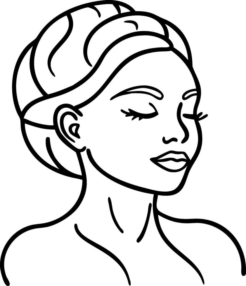 Elegant Woman with a Braided Hairstyle in Profile Silhouette Design for Creative Projects vector