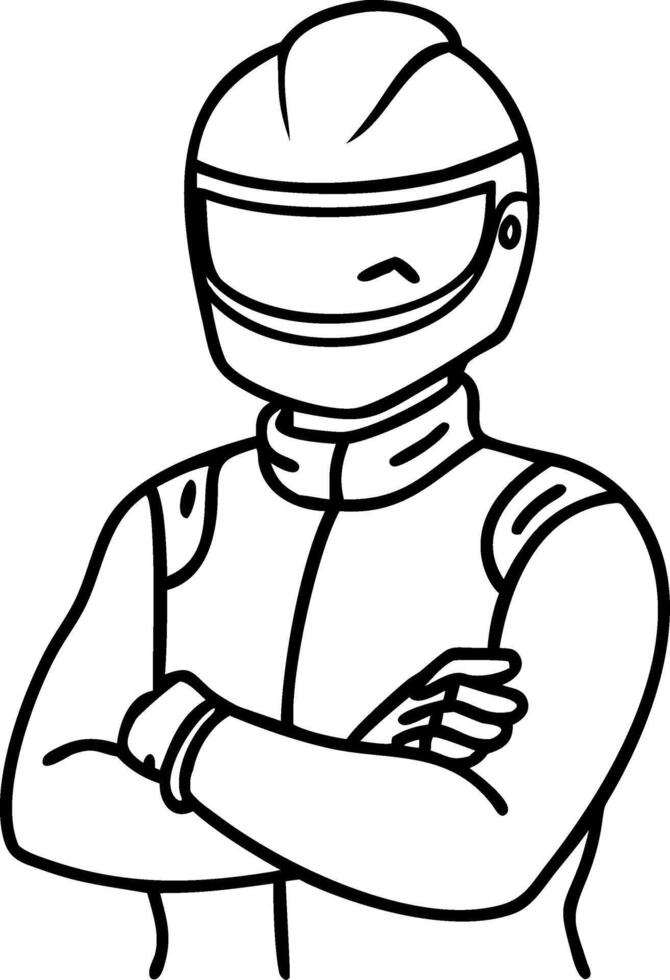 Racing Driver In Helmet Confident Pose Illustration Ideal For Tattoo Designs And Coloring Books vector