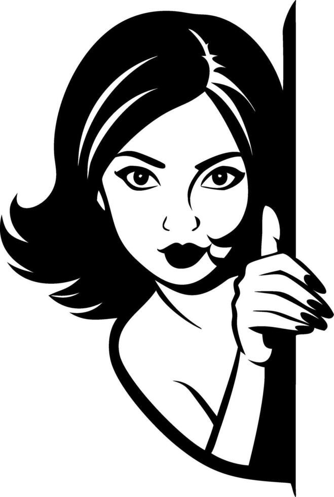Mystical Woman Peeking from Behind Wall Illustration for Tattoo Designs and Art Projects vector