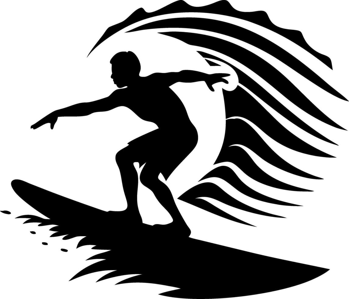 Dynamic Surfer Riding a Wave in Action Silhouette Ideal for Sports Decor and Tattoo Design vector