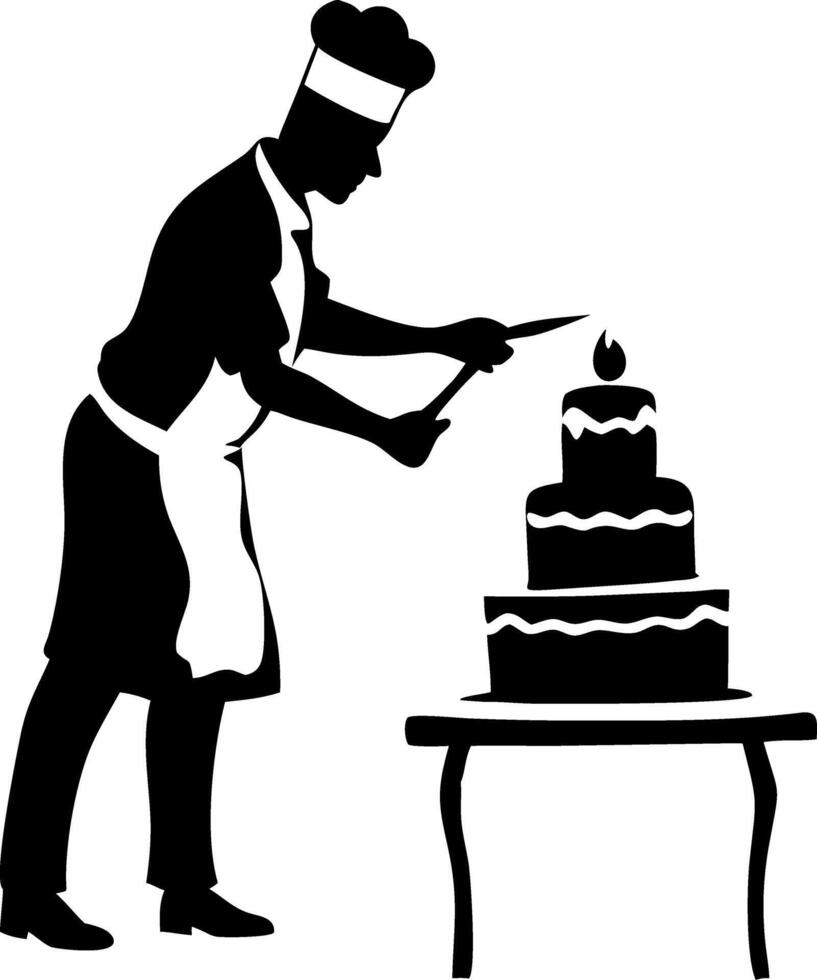 Professional Chef Cutting Three Tiered Birthday Cake for Celebration vector