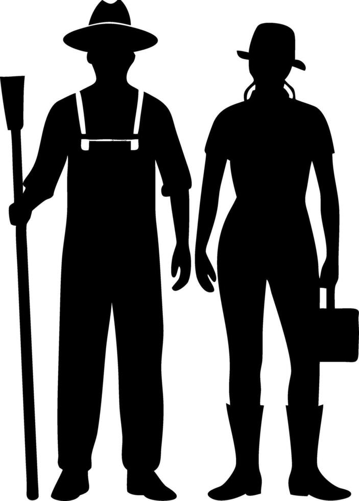Farmers Silhouette Couple with Tools Agricultural Workers Illustration vector