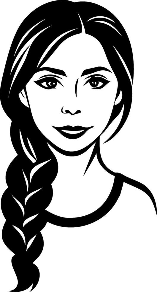 Stylized Portrait of a Girl with Braided Hair Suitable for Tattoo Design and Graphic Art vector