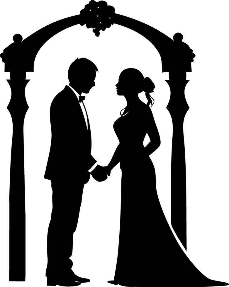 Elegant Wedding Silhouette of Bride and Groom Under Arch for Romantic Decor and Invitations vector