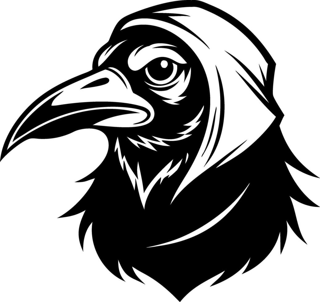 Mysterious Raven with Hood Detailed Black Illustration for Tattoo or Graphic Design vector