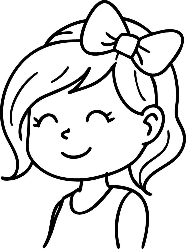 Cute Smiling Girl Character with Bow Hair Accessory for Childrens Art Projects and Crafts vector