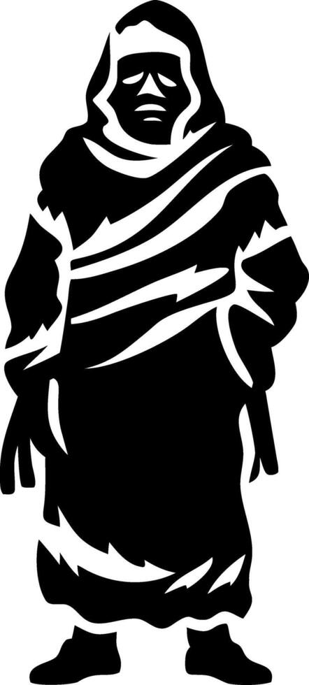 Mysterious Figure in Traditional Clothing Standing Strong in Solid Black Silhouette Design vector