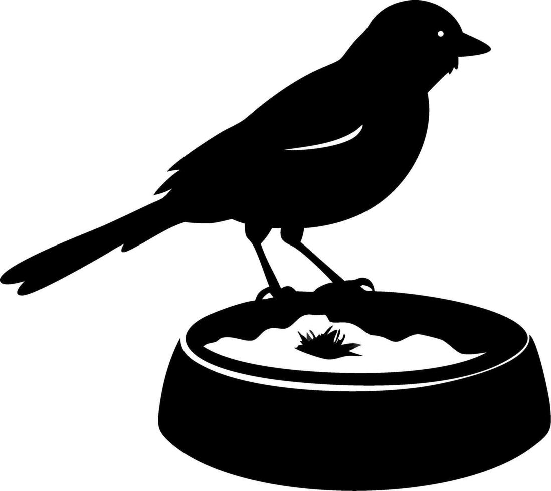 Stylized Bird Silhouette Standing on a Feeding Dish Illustrating Nature and Wildlife Themes vector