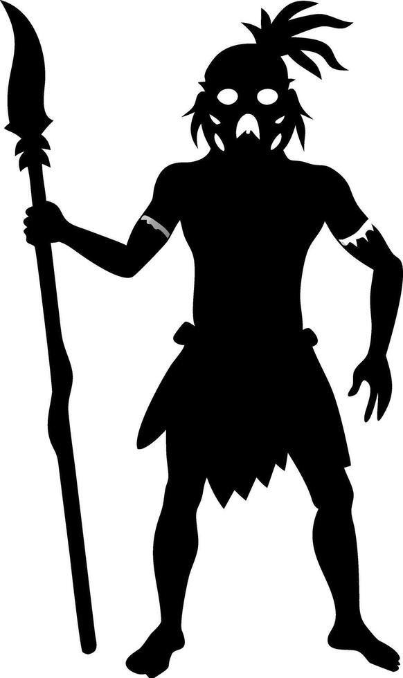 Silhouette of a Warrior Holding a Spear Representing Tribal Culture and Strength vector