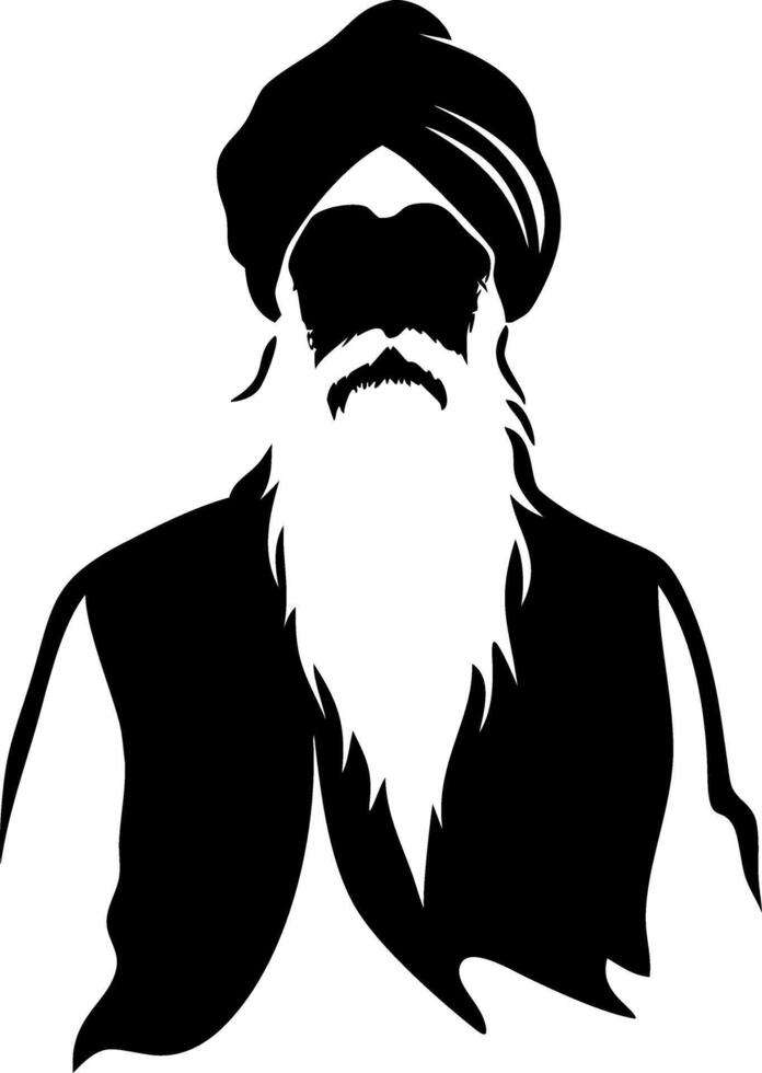 Silhouette of Wise Elder with Turban and Long Beard for Tattoo and Graphic Design Inspiration vector