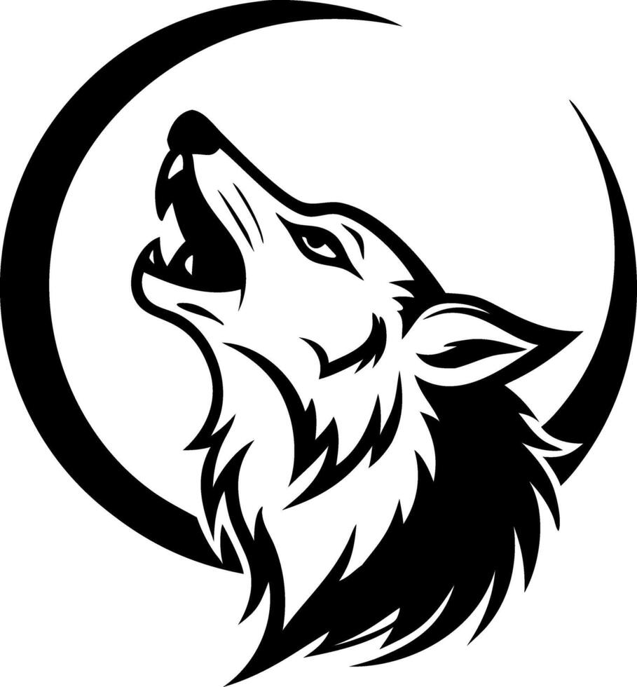 Majestic Wolf Howling at Moon Elegant Silhouette Design for Tattoo and Art Projects vector