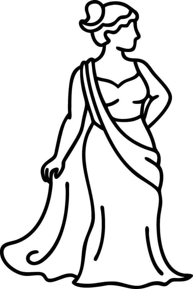 Elegant Woman in Flowing Dress Illustration Ideal for Tattoo and Coloring Designs vector