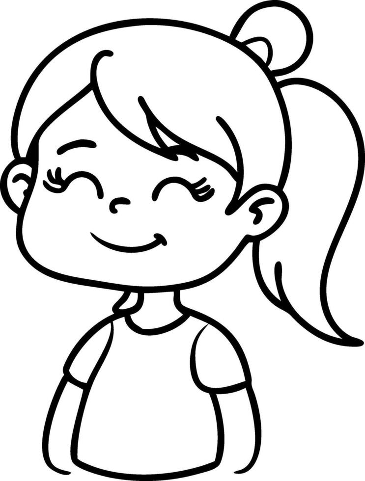 Happy Smiling Girl Character Outline for Coloring Books and Creative Projects vector