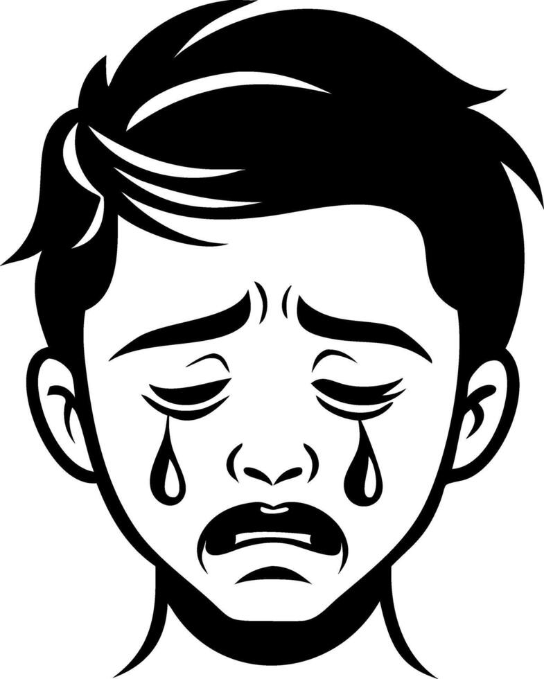 Sad Boy Illustration with Tears for Emotional Expression Art or Tattoo Design vector