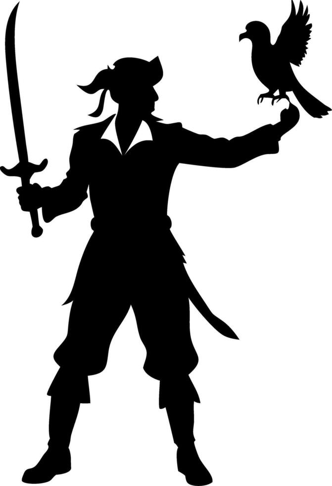 Pirate Silhouette with Sword and Bird Captivating Adventure Spirit for Tattoo and Art Designs vector