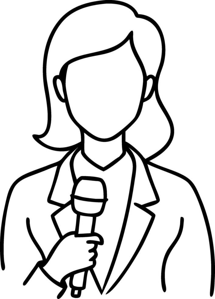 Female News Reporter Holding Microphone Outline Illustration for Media and Communication Designs vector