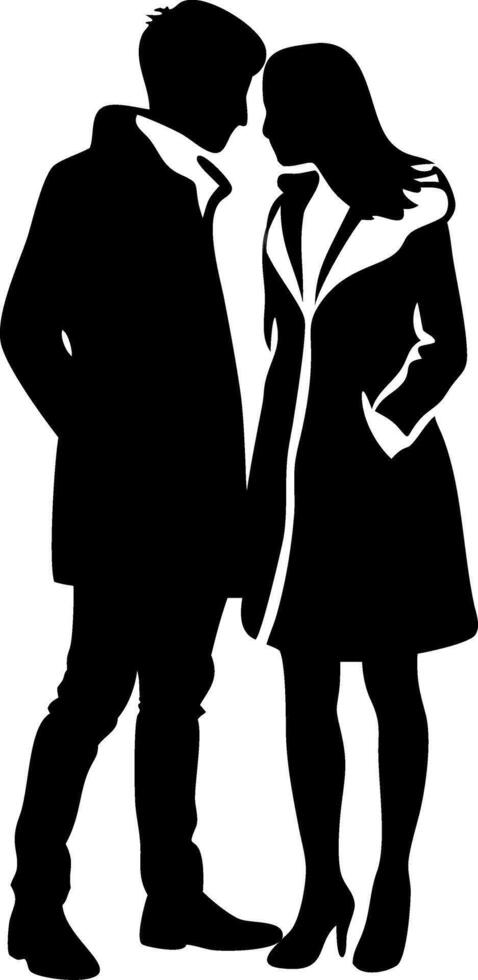 Couple Silhouette Standing Close Together in Stylish Winter Coats Romantic Love Representation vector