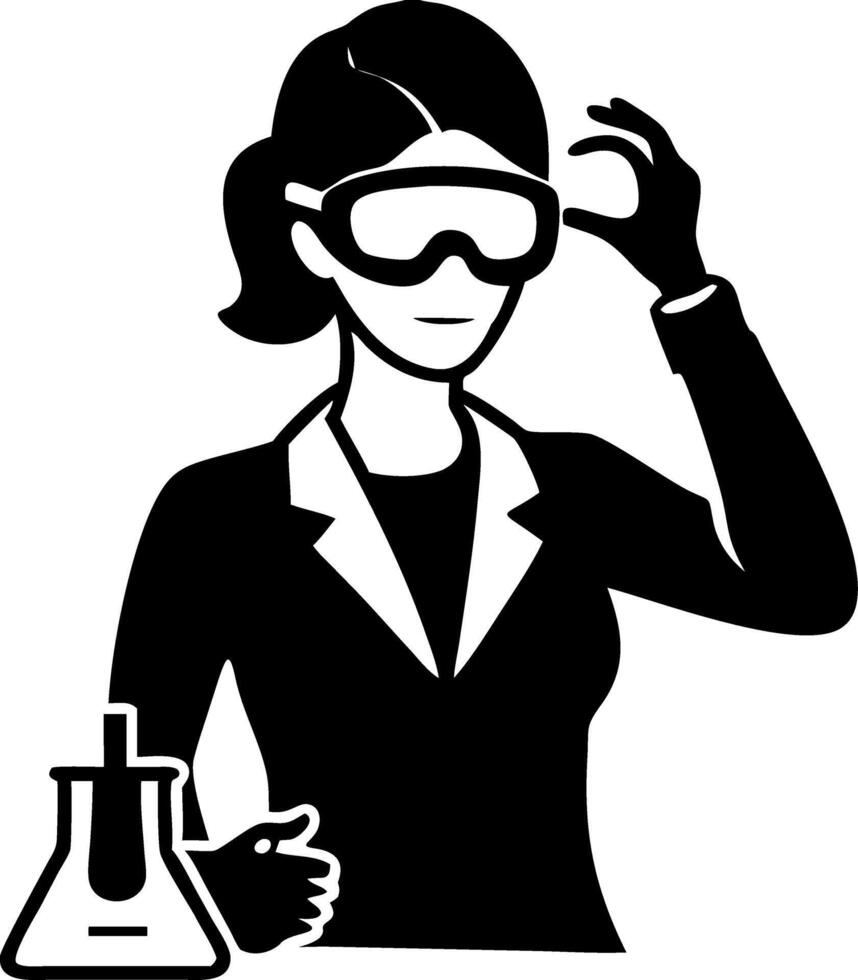 Female Scientist Wearing Safety Goggles with Laboratory Flask Representing Scientific Research vector