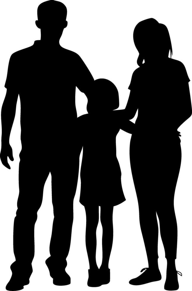 Family Silhouette Design Depicting Parents and Child Standing Together for Various Uses vector