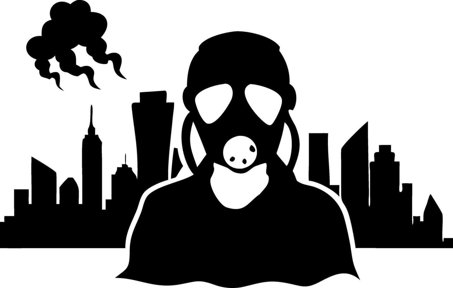 Urban Survivalist in Gas Mask against Toxic City Skyline with Pollution Clouds vector