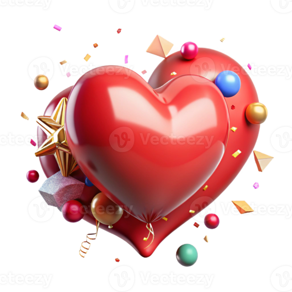 dramatic abstract Birthday Balloon Heart Shape Red Isolated professional png