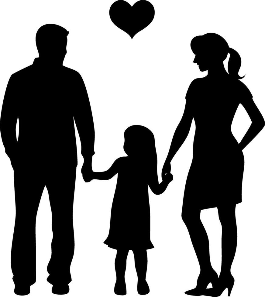 Family Love Silhouette of Parents Holding Child Hands with Heart Above for Heartwarming Designs vector