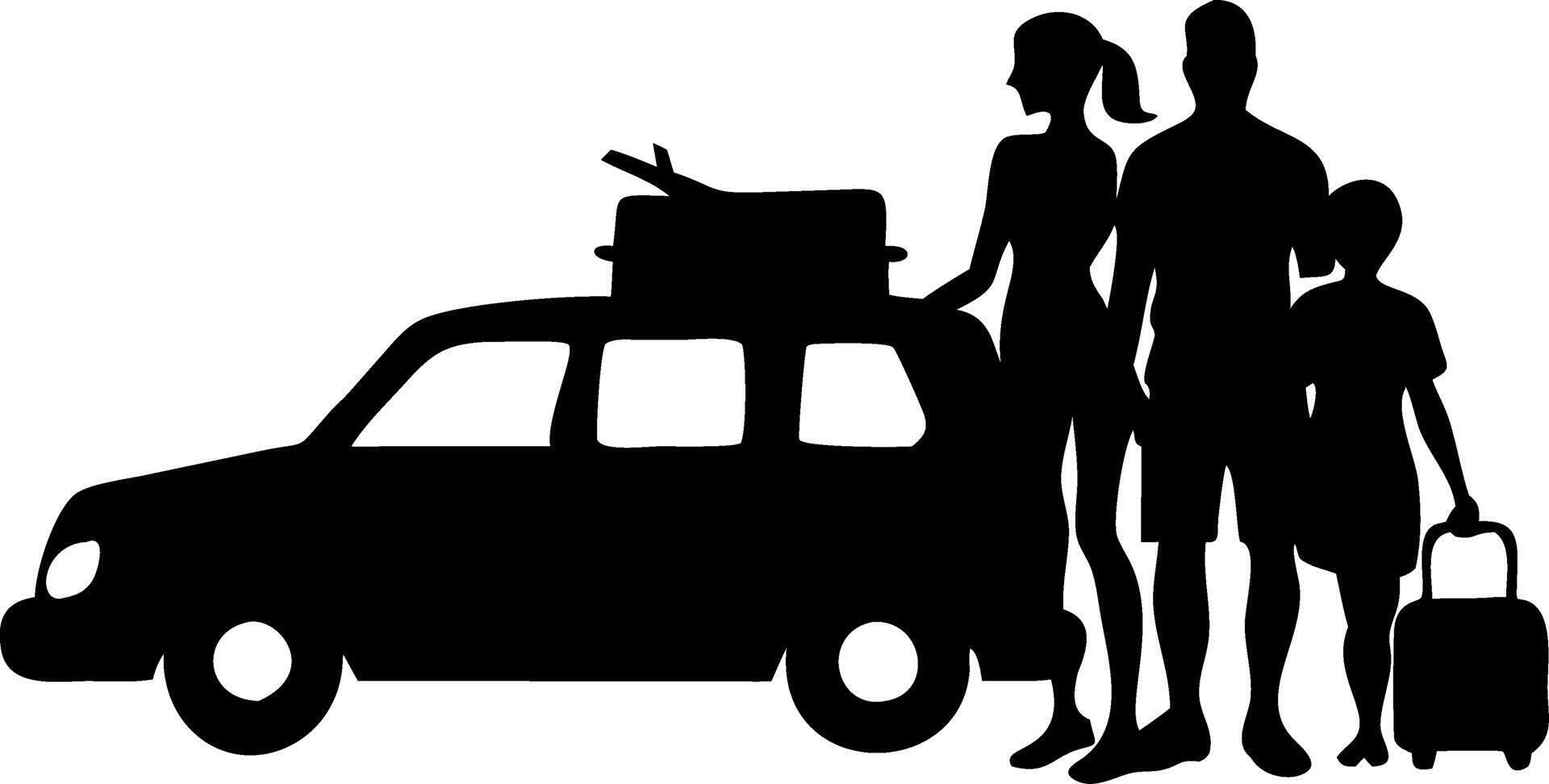 Family Road Trip Adventure with Car and Luggage Silhouette for Travel Planning and Scrapbooking vector