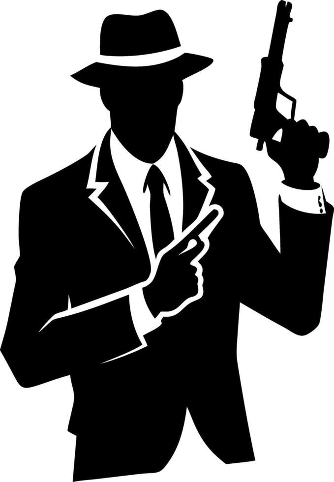 Stylish Silhouette of a Man in Suit Holding a Gun Perfect for Tattoo Design and Graphic Art vector