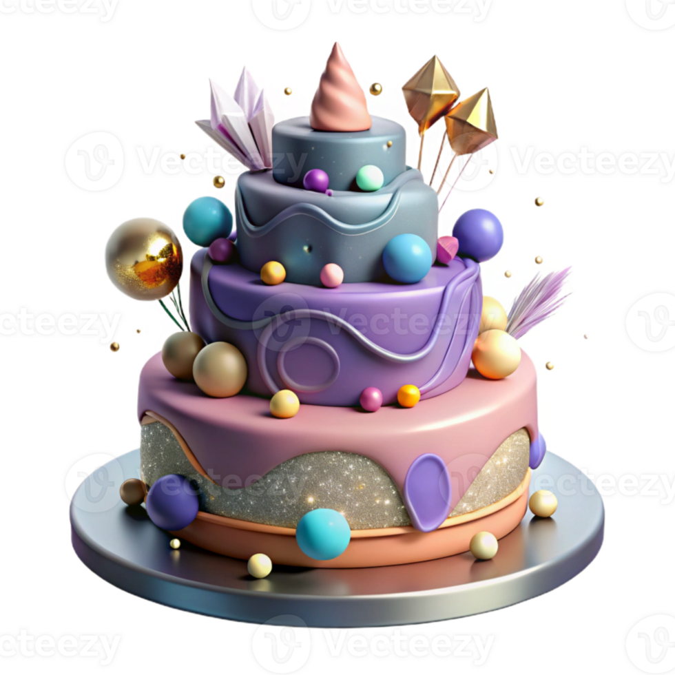 wonderful minimalist Birthday Cake Multi Tiered Decorated Isolated premium png