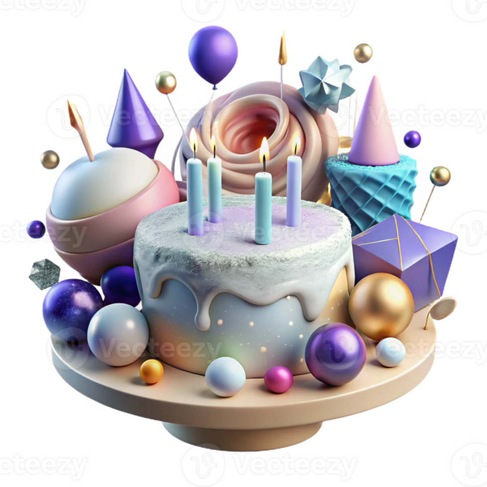 vibrant contemporary Birthday Cake with Candles Transparent Background high resolution png
