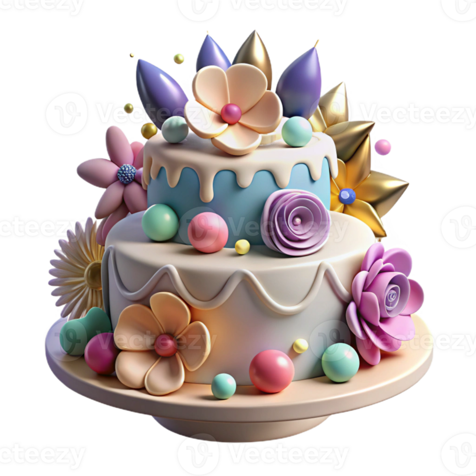 magnificent traditional Birthday Cake with Icing Flowers Cutout professional png