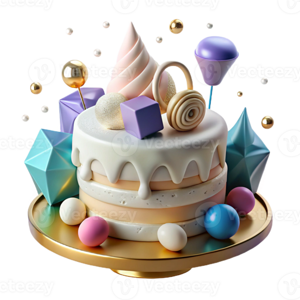 serene modern Birthday Cake with Whipped Cream Frosting Cutout professional png