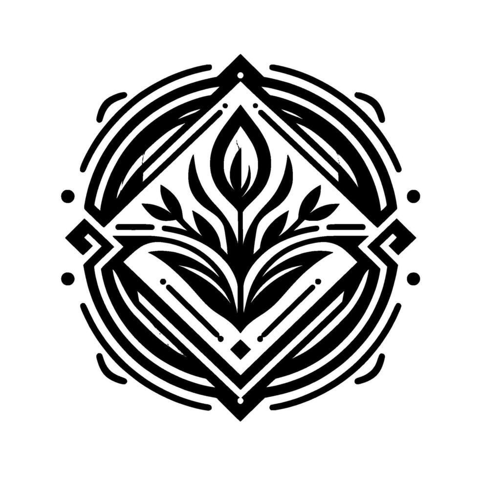 Geometric Black and White Floral within a Circular Frame, Symmetrical, Minimalist, Ornamental, and Intricate. vector