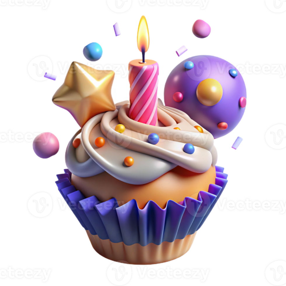 wonderful contemporary Birthday Candle on Cupcake Isolated for Bakery Marketing high quality png