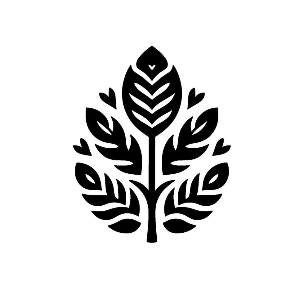 Minimalist Black and White Emblem Featuring Stylized Tree with HeartShaped Accents on White Background vector