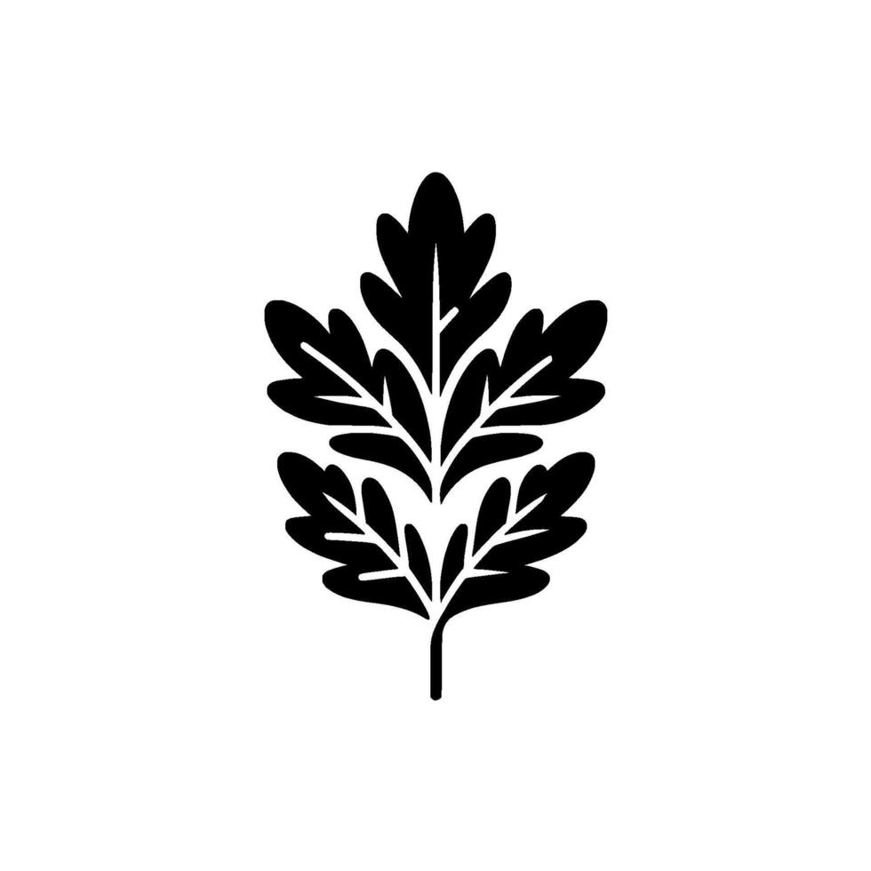 Bold Black and White Botanical Illustration of a Parsley Leaf on a Clean White Background, Minimalist Aesthetic. vector