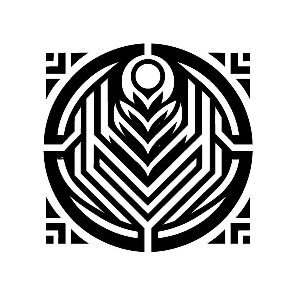 Black and White Geometric Floral Mandala with Square Corners and Circular Center, Symmetric Illustration. vector
