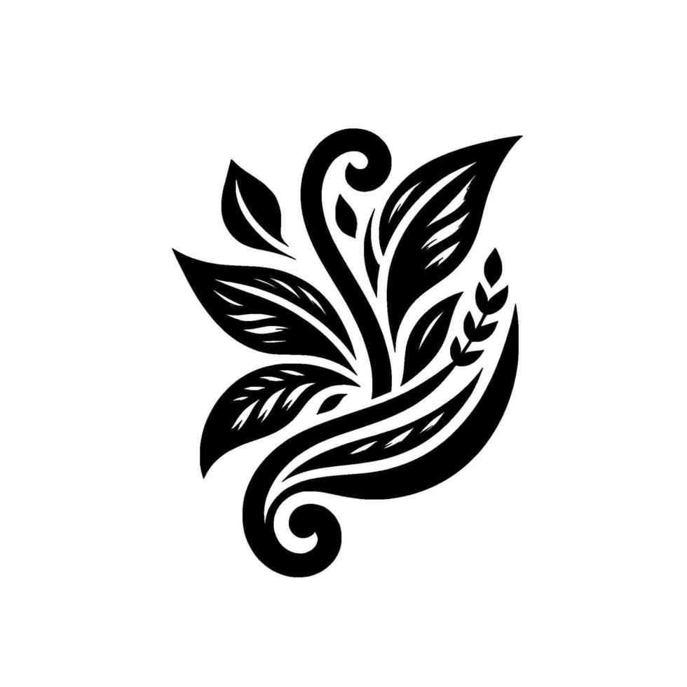 Elegant Black and White Floral Featuring Detailed Leaves, Swirls, and a Minimalist Aesthetic. vector
