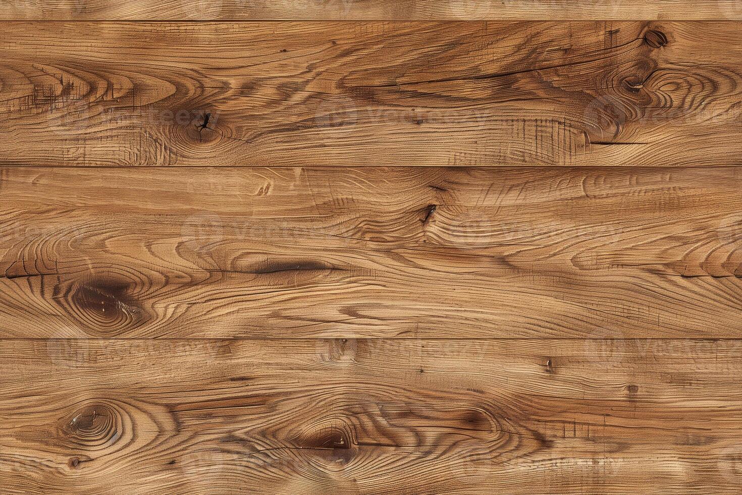 Rustic oak wooden surface with natural grain patterns and knots, showcasing warm brown tones and texture. photo