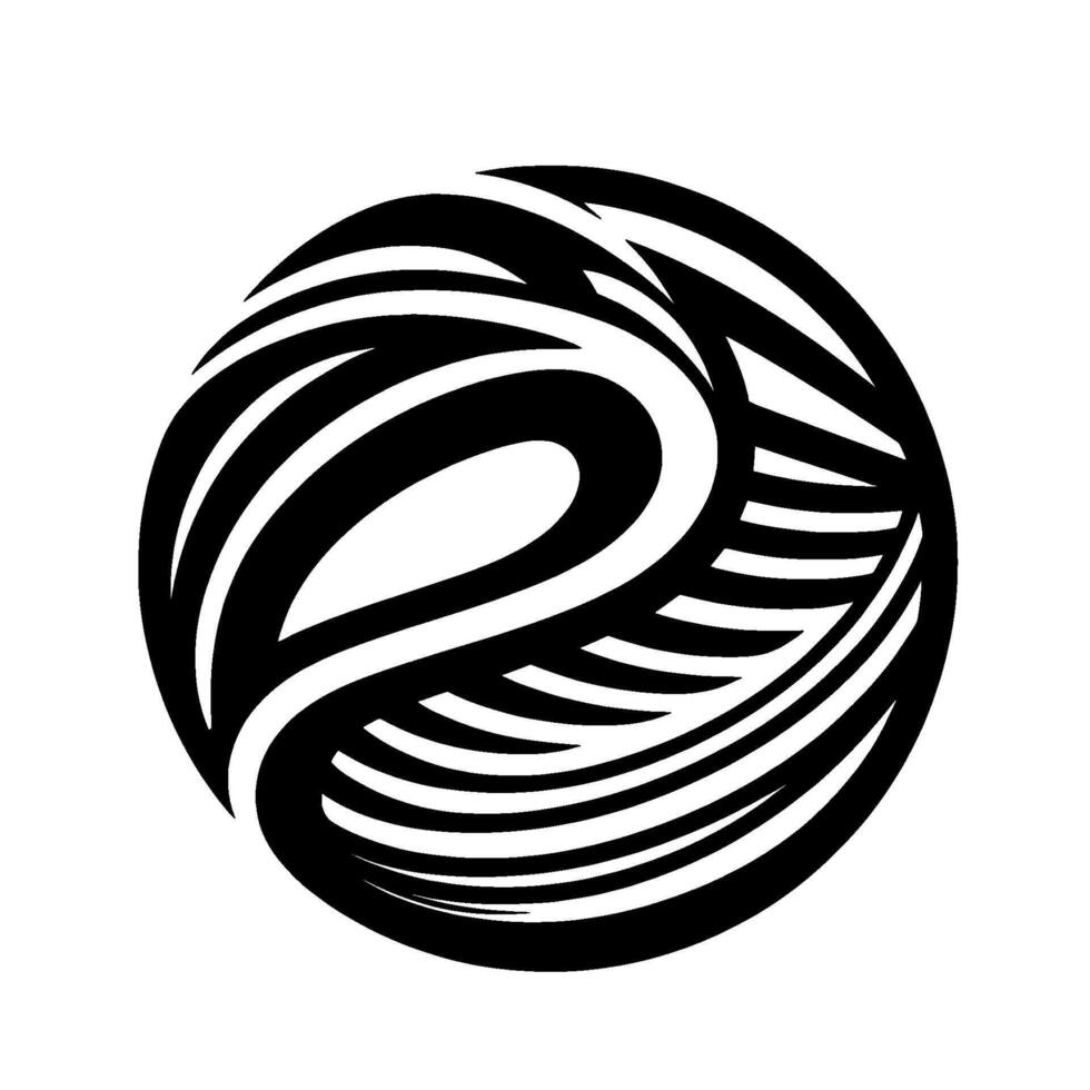 Abstract black and white circular featuring fluid, ribbonlike shapes, forming a dynamic and eyecatching visual. vector