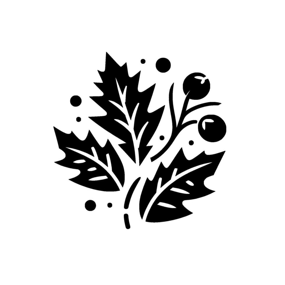 illustration of stylized holly leaves with berries and a minimalist black and white . vector