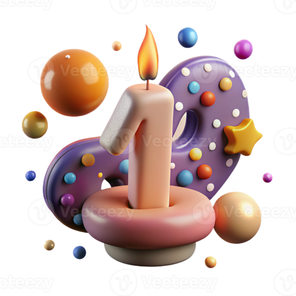 magnificent traditional Birthday Candle with Number 1 Cutout for First Birthday original png
