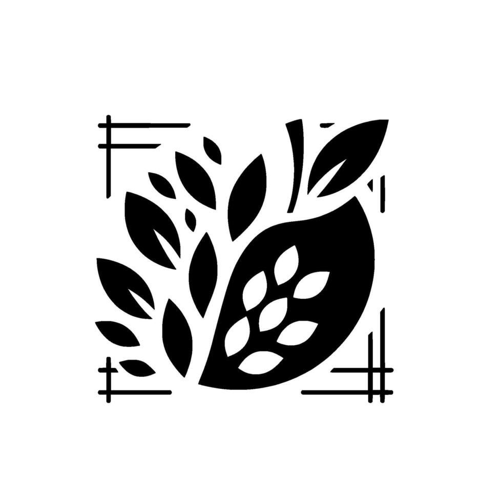 Geometric Black and White Illustration of a Leafy Branch and a SemiAbstract Framework, Evoking Nature and Modern . vector