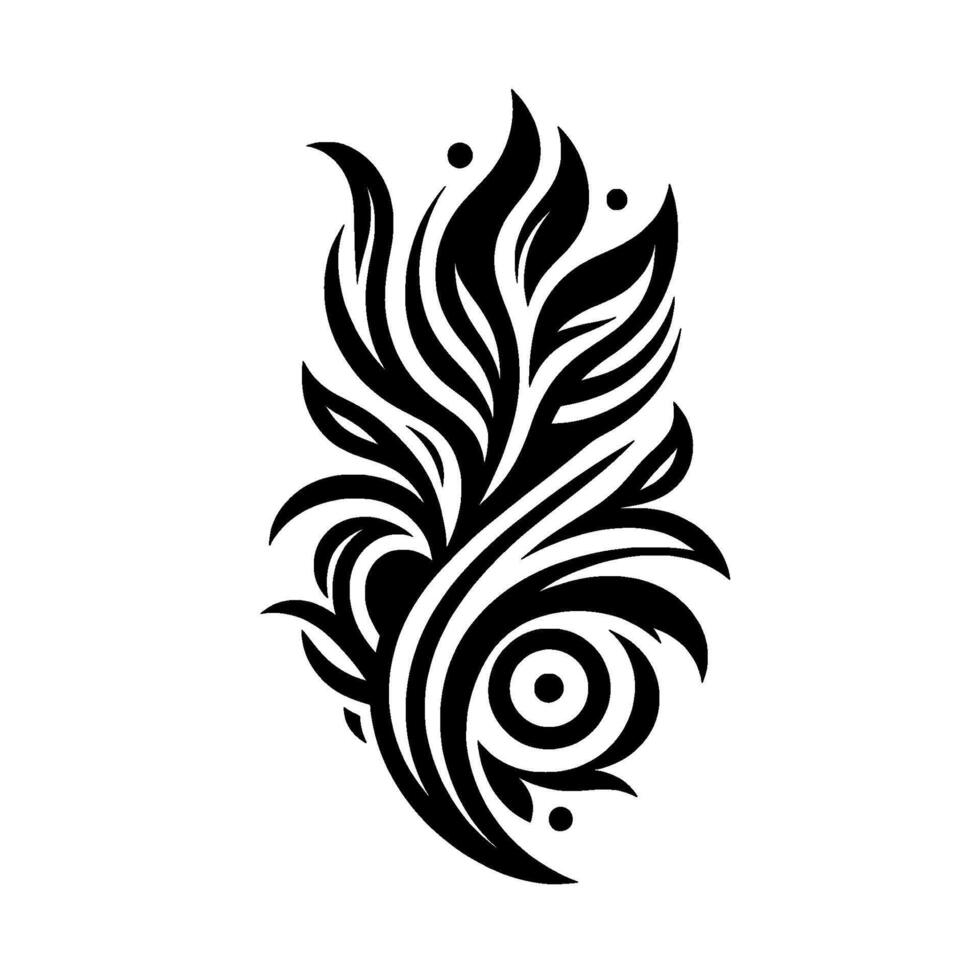 Elegant Black and White Decorative Featuring Leafy Flourishes, Swirls, and an Eyelike Motif. vector