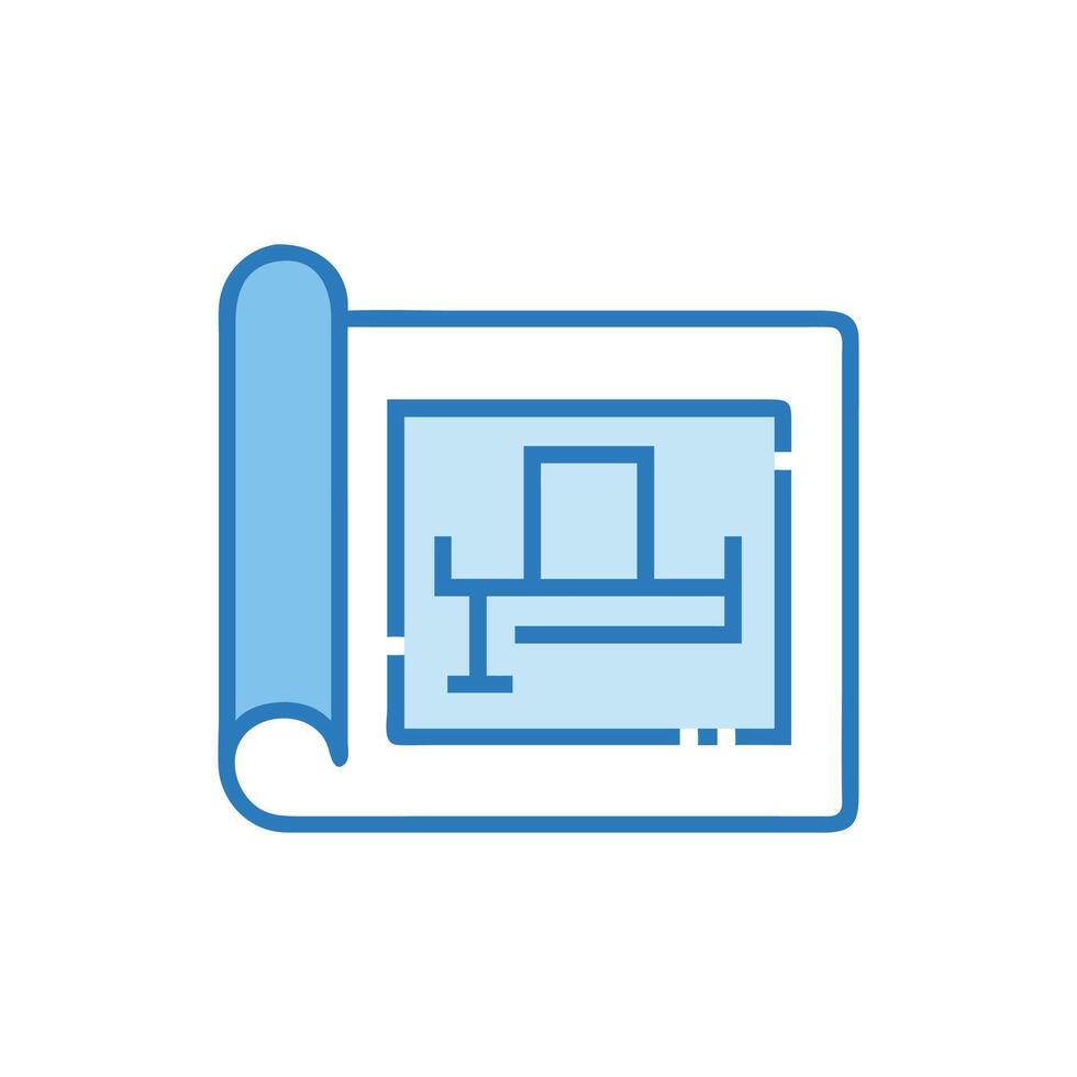 Stylish Blueprint Plan Icon for Construction vector