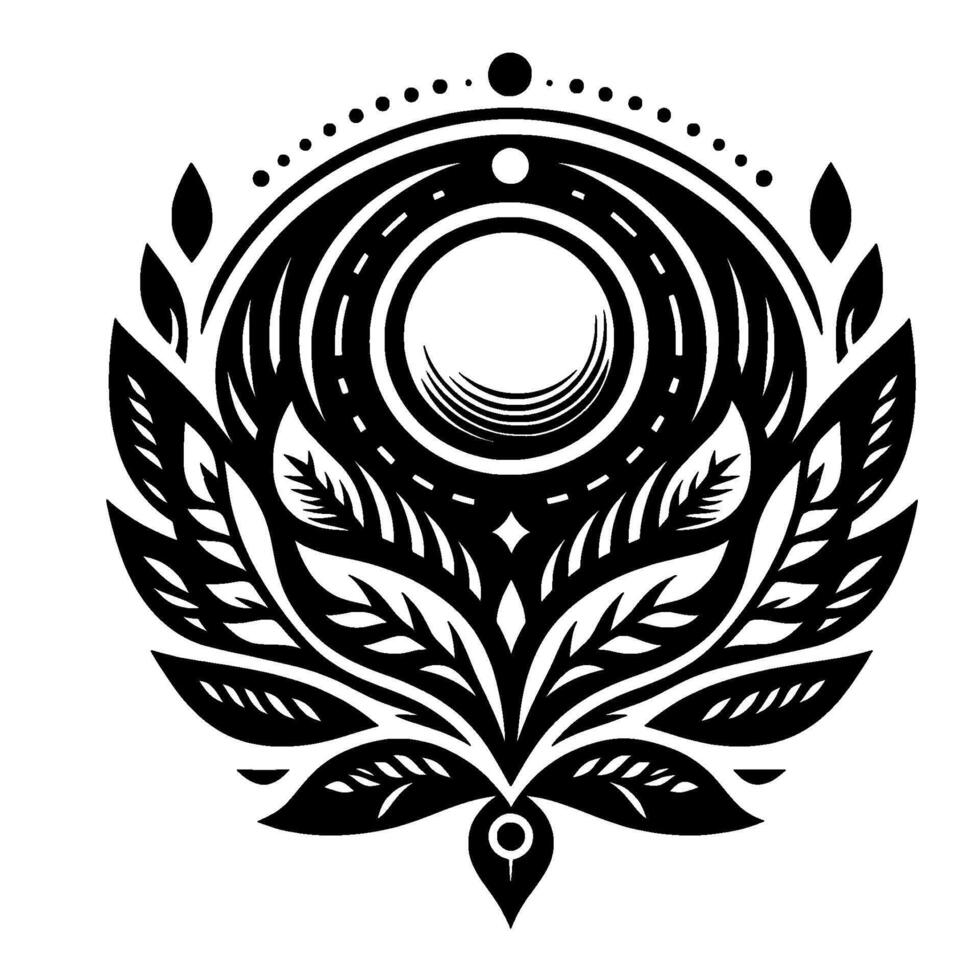 Intricate Black and White Geometric Floral Mandala with Celestial and Natural Elements, Circular Composition. vector