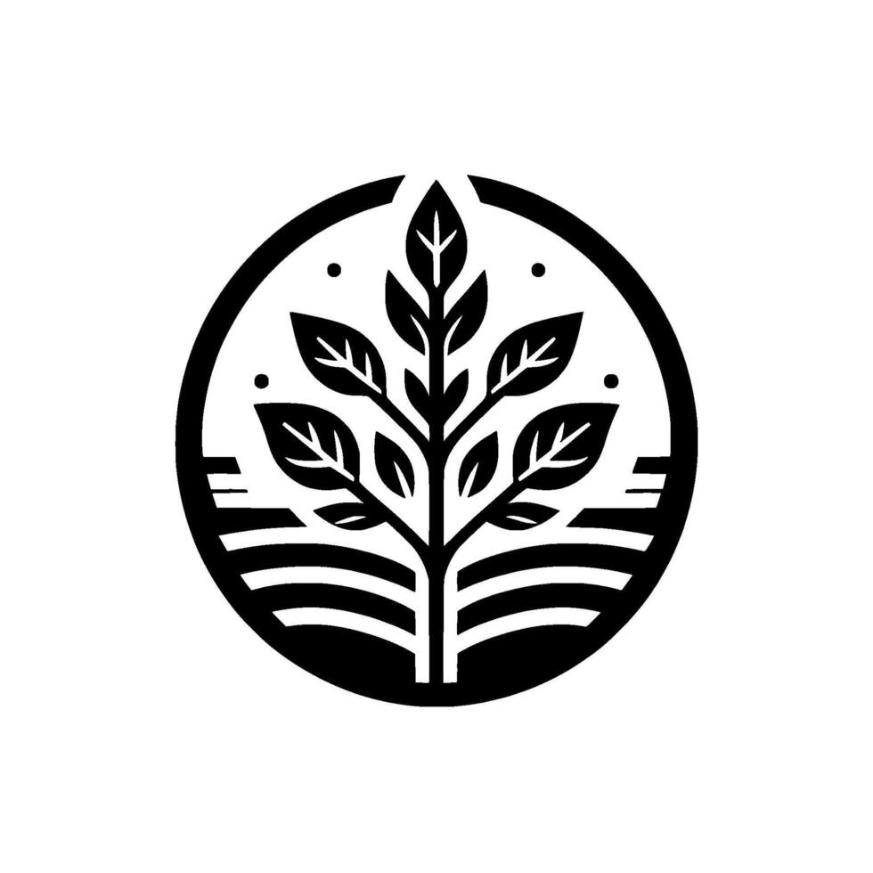 Monochromatic depicting a stylized tree within a circle, emphasizing growth, nature, and organic , set against a white backdrop. vector